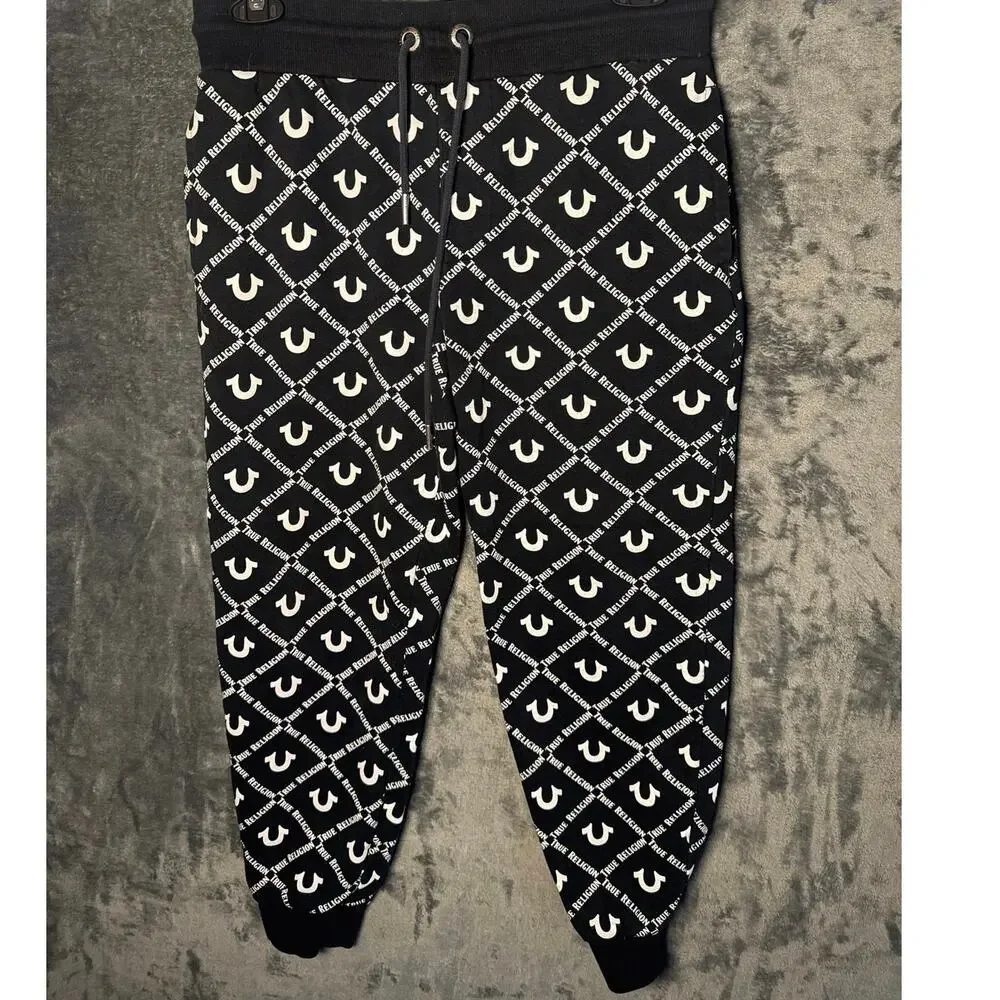 True Religion Allover Horseshoe Print Jogger Sweatpants Men’s Small Black/White
